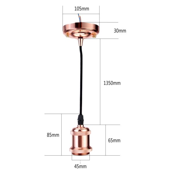 suspension socle et douille rose et cable tissu noir FabriQémoi